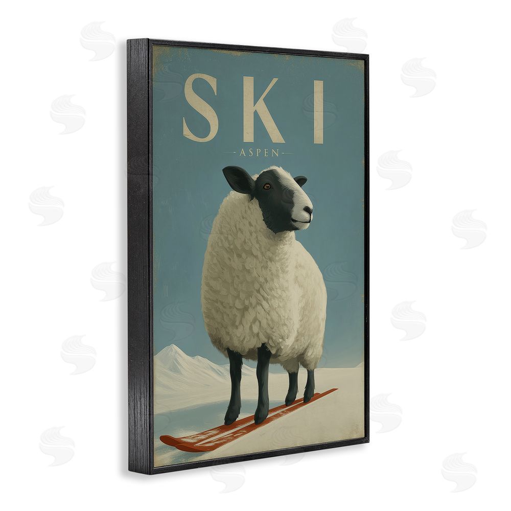 Annabelle Hall Ski Aspen Sheep Black Framed Giclee Wall Art Print
