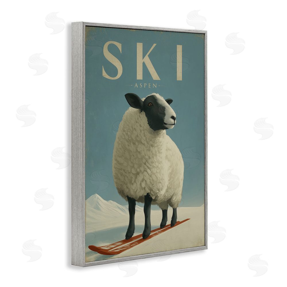 Annabelle Hall Ski Aspen Sheep Gray Framed Giclee Wall Art Print