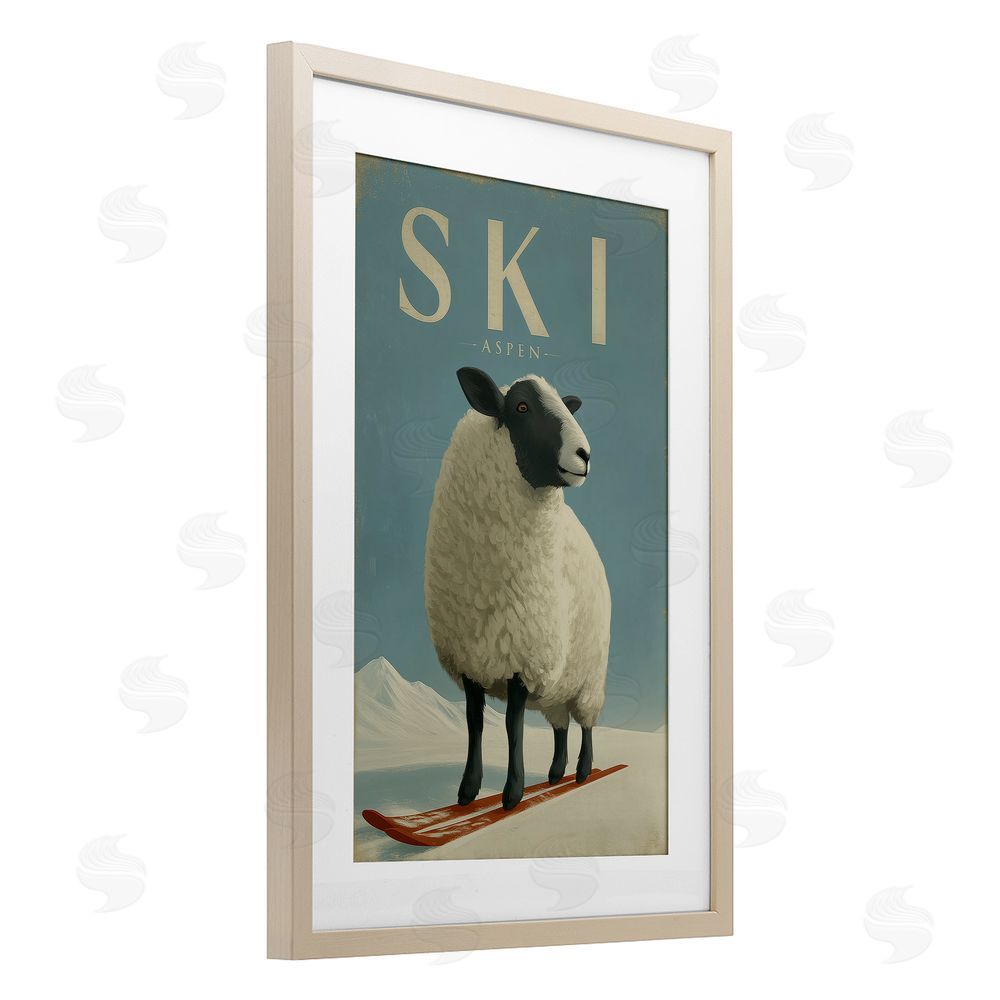 Annabelle Hall Ski Aspen Sheep Birch Framed Print Under Glass with White Mat Wall Art