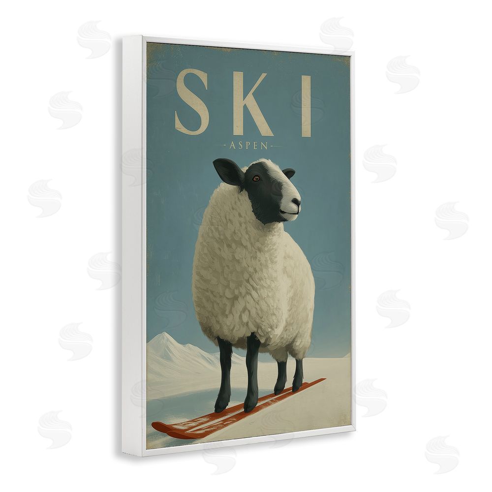 Annabelle Hall Ski Aspen Sheep White Framed Giclee Wall Art Print