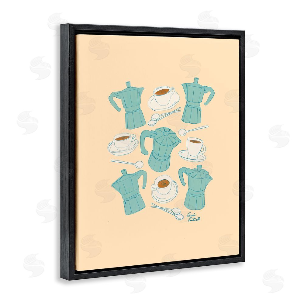Carrie Cantwell Espresso & Moka Pots Black Floating Frame Canvas Wall Art Print