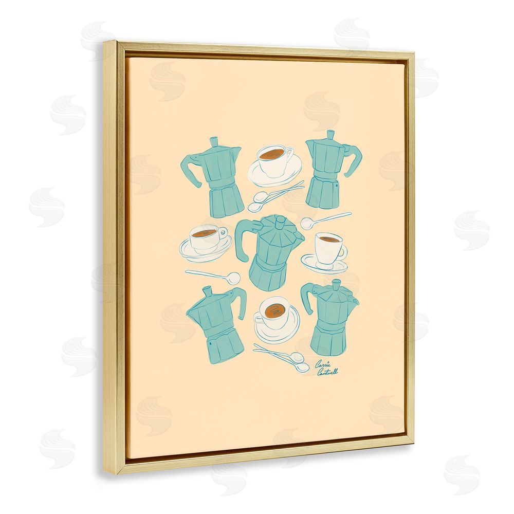 Carrie Cantwell Espresso & Moka Pots Gold Floating Frame Canvas Wall Art Print