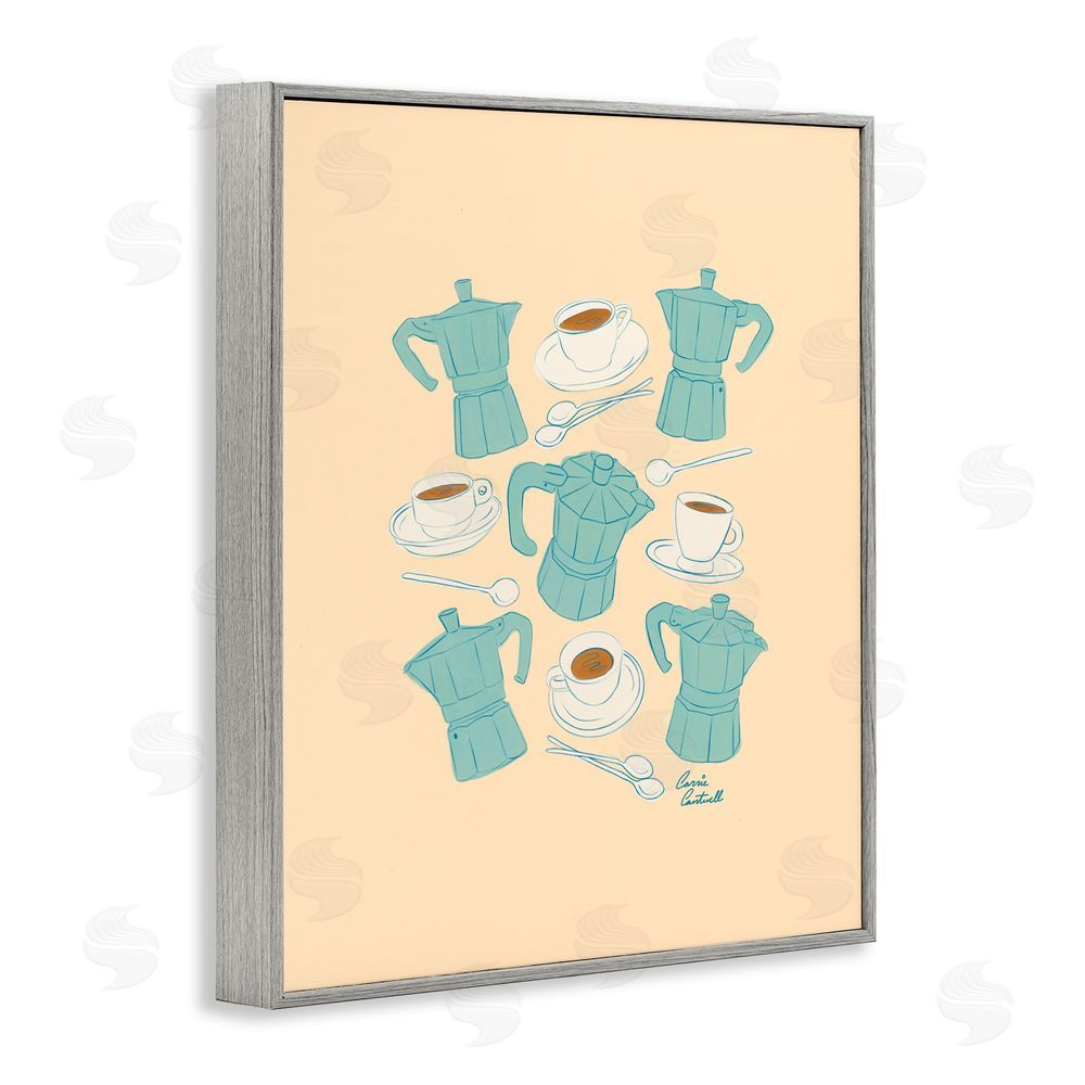 Carrie Cantwell Espresso & Moka Pots Gray Framed Giclee Wall Art Print