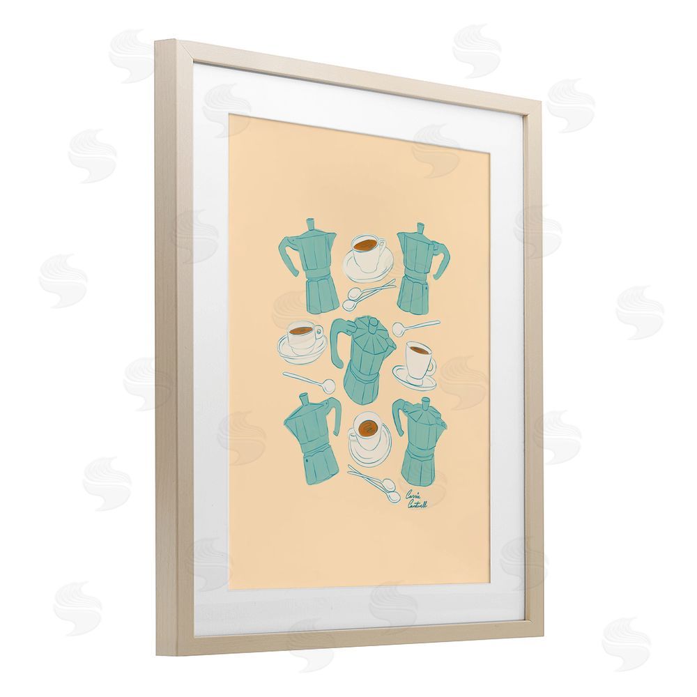 Carrie Cantwell Espresso & Moka Pots Birch Framed Print Under Glass with White Mat Wall Art