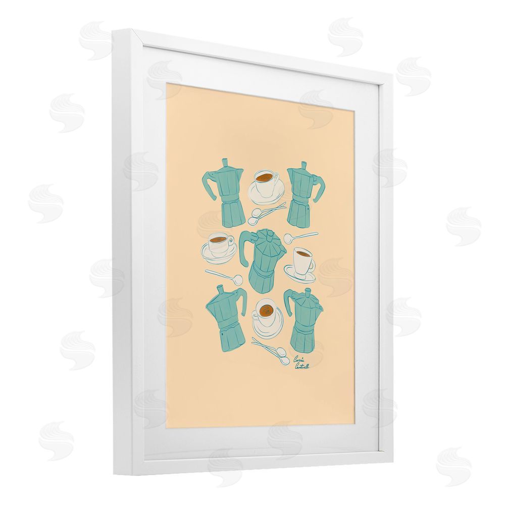 Carrie Cantwell Espresso & Moka Pots White Framed Print Under Glass with Mat Wall Art