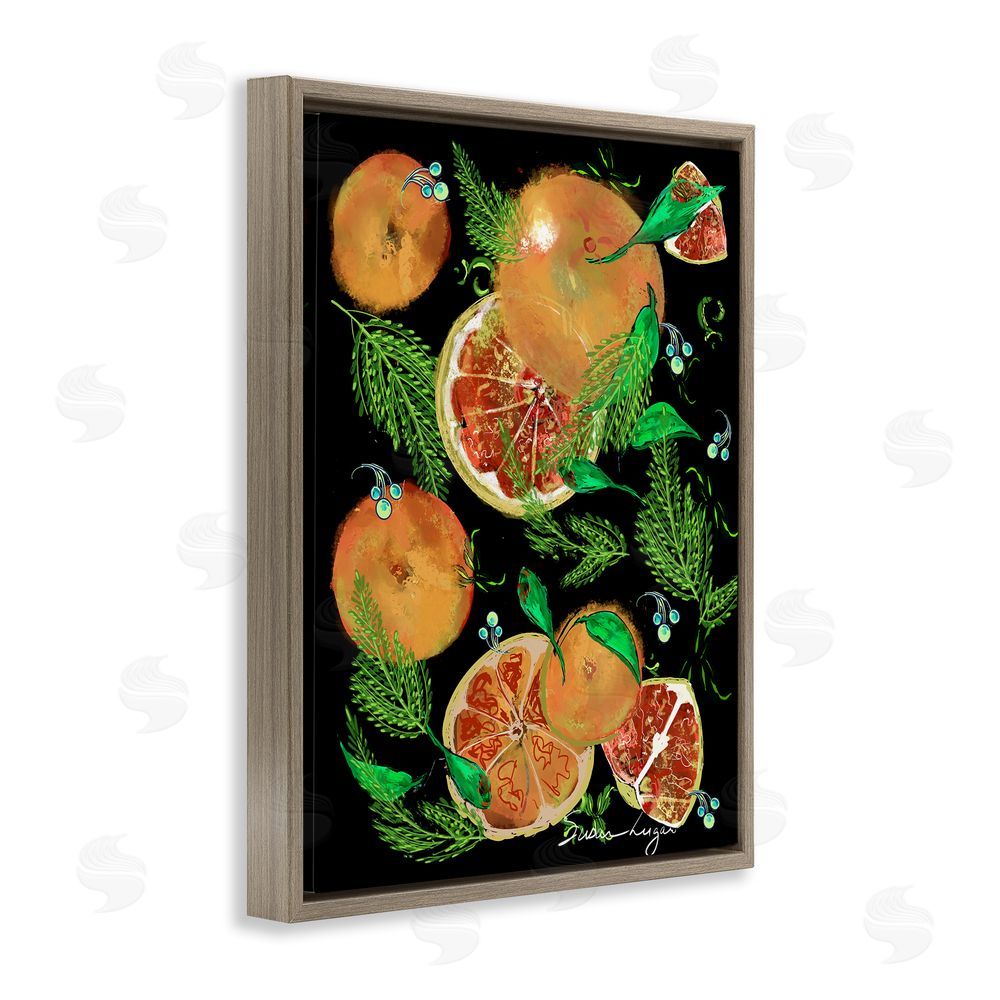 Susan Lugar Grapefruit & Ferns Medley Brown Floating Frame Canvas Wall Art Print