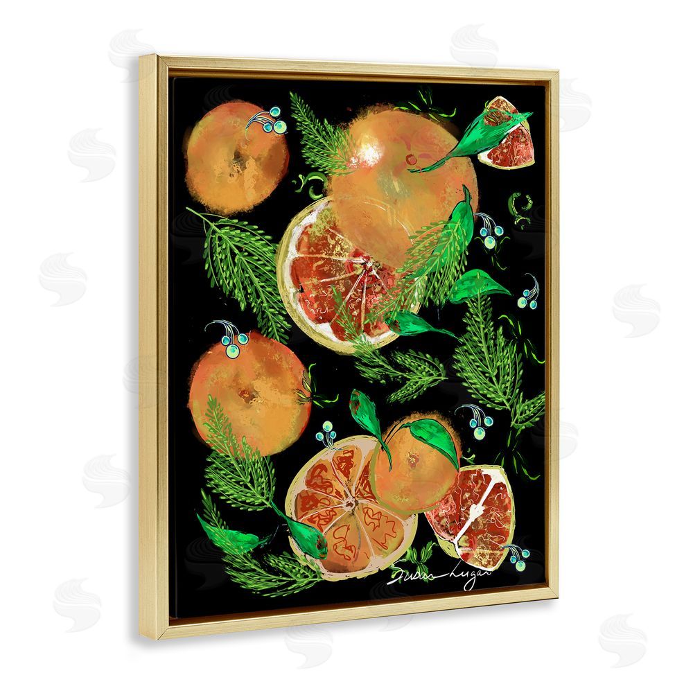 Susan Lugar Grapefruit & Ferns Medley Gold Floating Frame Canvas Wall Art Print
