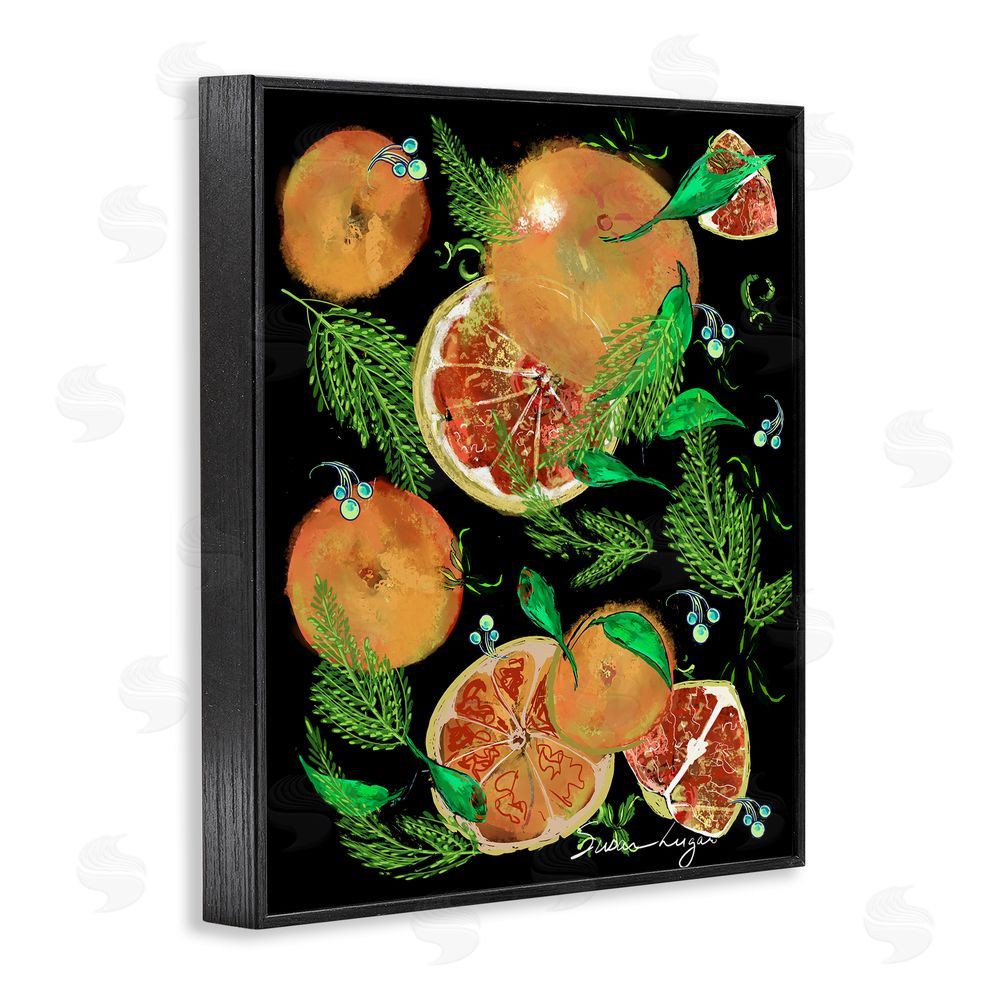 Susan Lugar Grapefruit & Ferns Medley Black Framed Giclee Wall Art Print