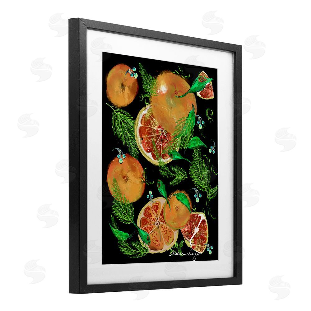 Susan Lugar Grapefruit & Ferns Medley Black Framed Print Under Glass Wall Art