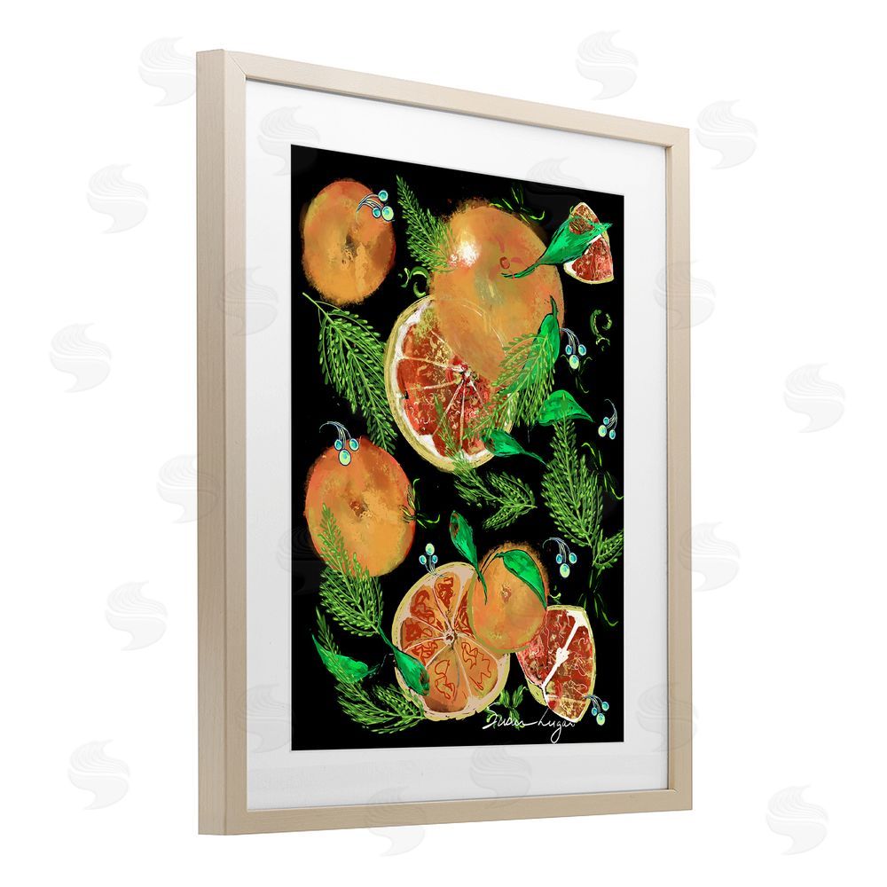Susan Lugar Grapefruit & Ferns Medley Birch Framed Print Under Glass Wall Art