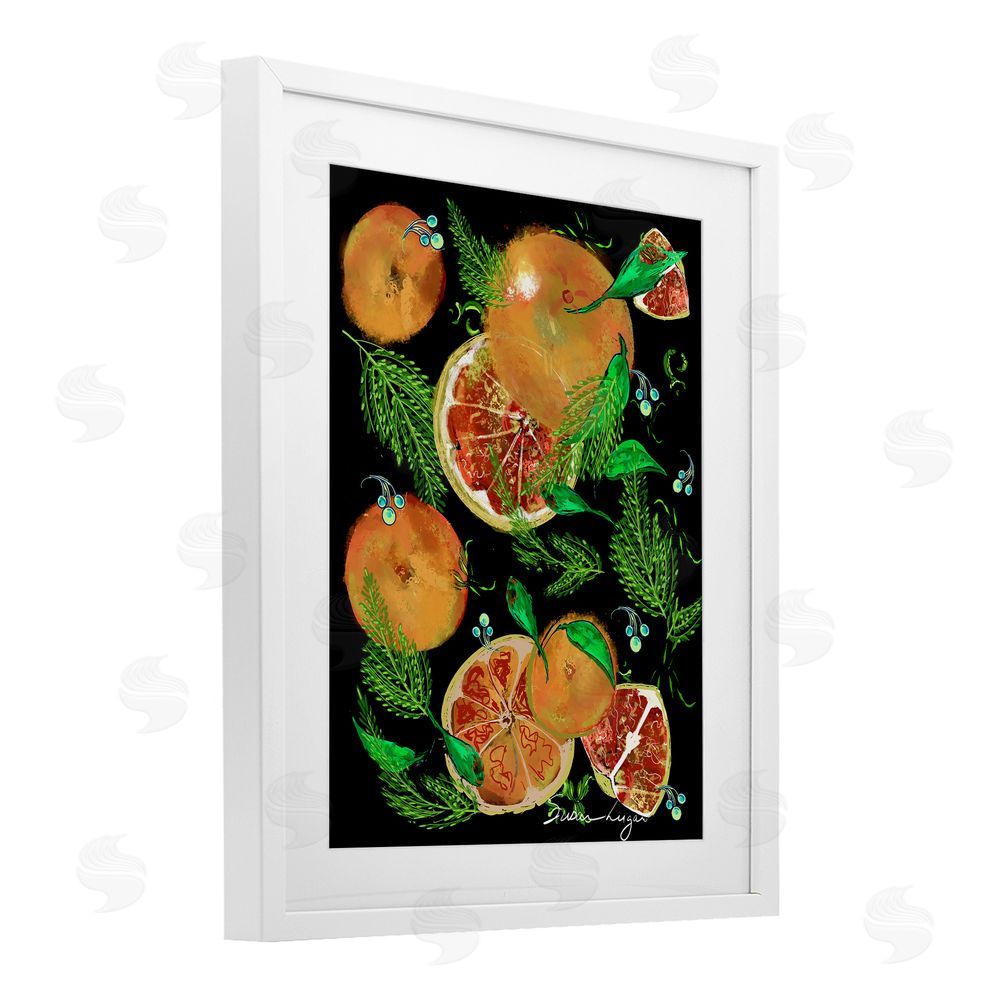 Susan Lugar Grapefruit & Ferns Medley White Framed Print Under Glass Wall Art