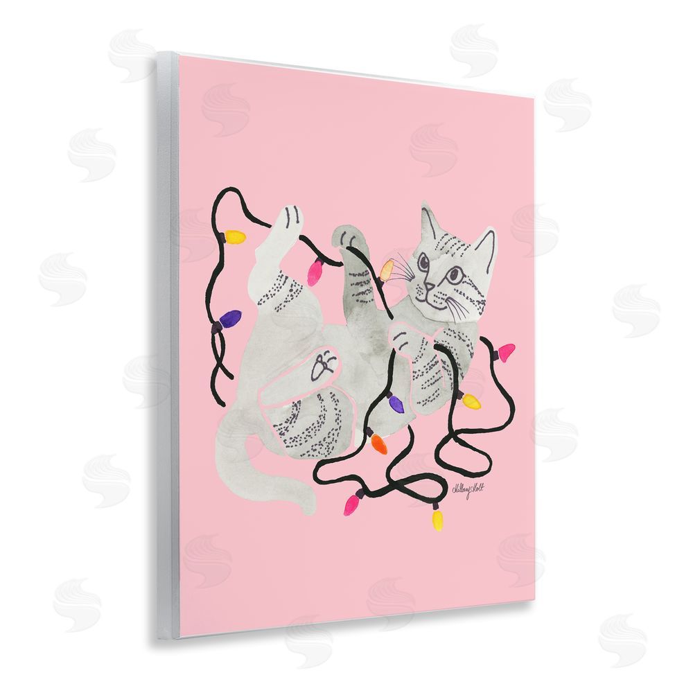 Hillary Holt Cat With Christmas Lights Pink Wall Plaque Art Print