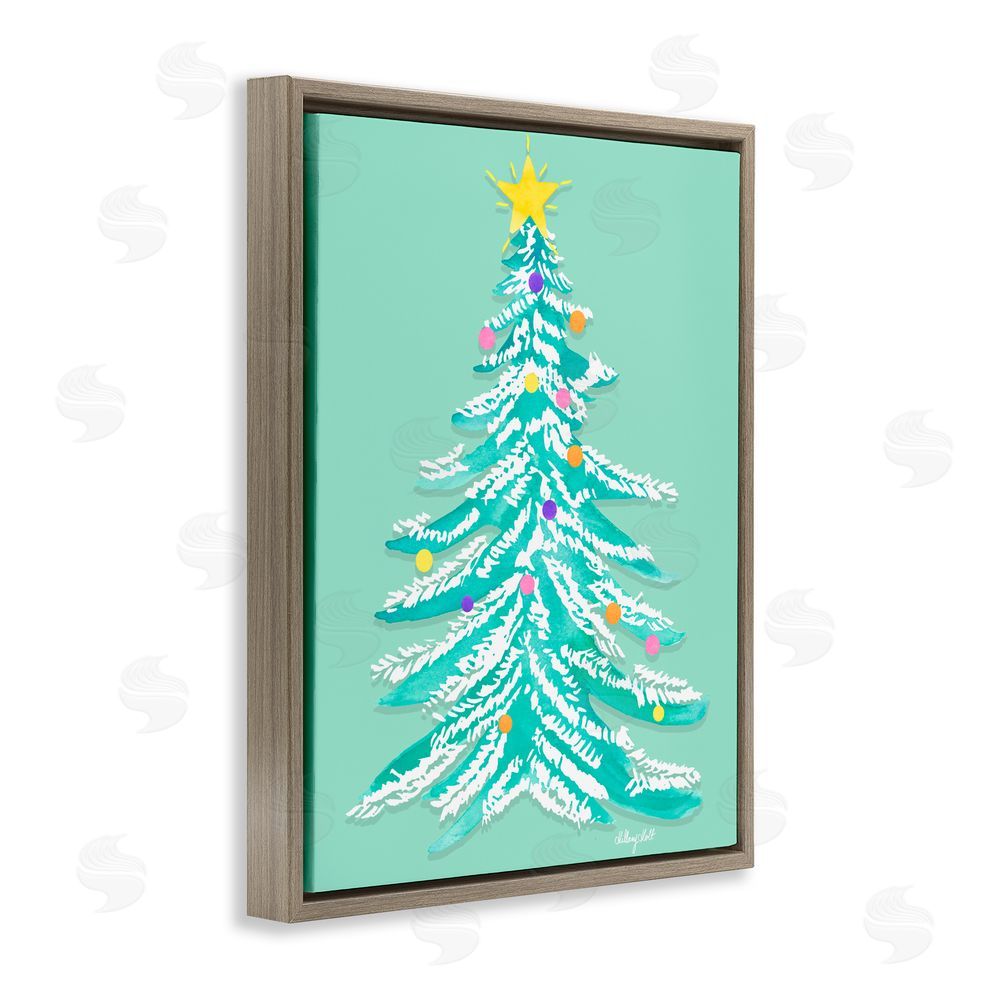 Hillary Holt Pastel Christmas Tree Whimsy Brown Floating Frame Canvas Wall Art Print