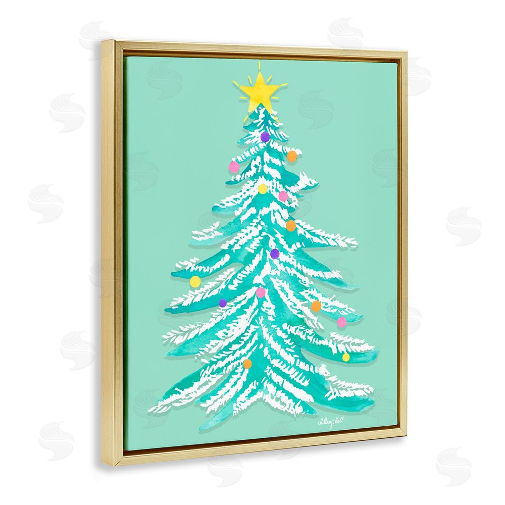 Hillary Holt Pastel Christmas Tree Whimsy Gold Floating Frame Canvas Wall Art Print