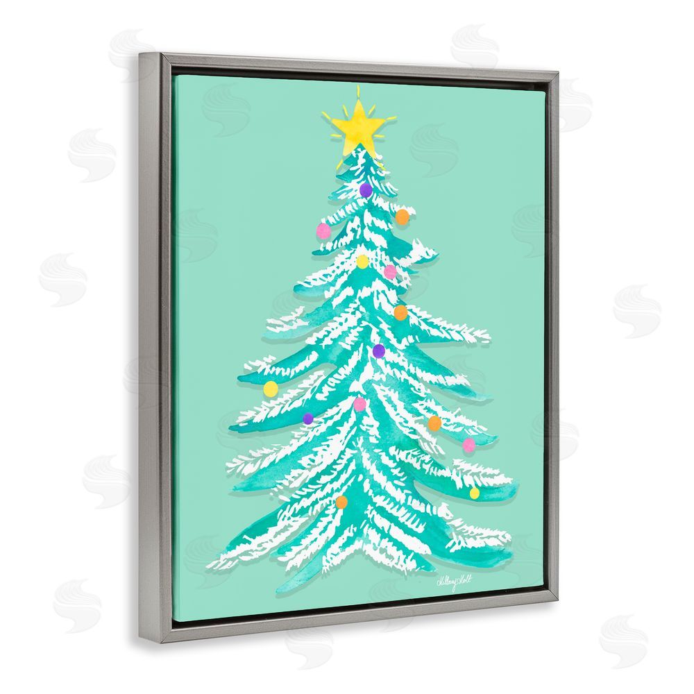 Hillary Holt Pastel Christmas Tree Whimsy Gray Floating Frame Canvas Wall Art Print