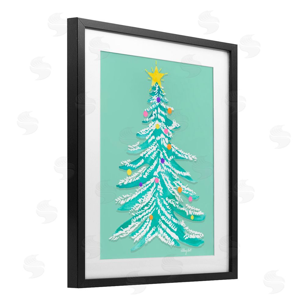 Hillary Holt Pastel Christmas Tree Whimsy Black Framed Print Under Glass with White Mat Wall Art