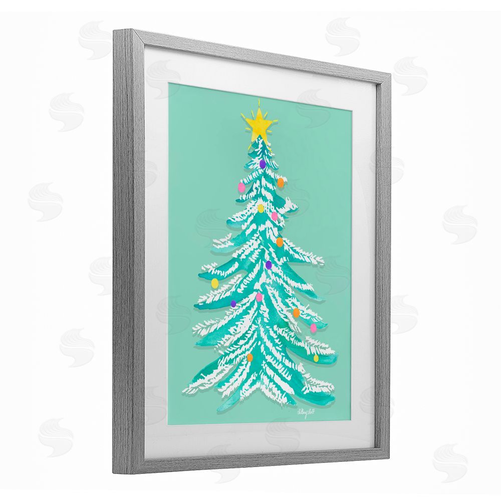 Hillary Holt Pastel Christmas Tree Whimsy Gray Framed Print Under Glass with White Mat Wall Art