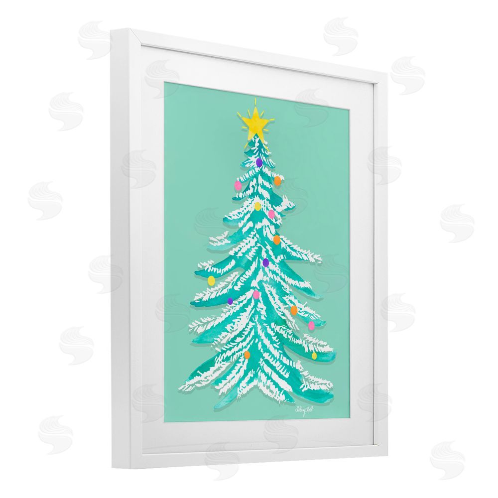 Hillary Holt Pastel Christmas Tree Whimsy White Framed Print Under Glass with Mat Wall Art