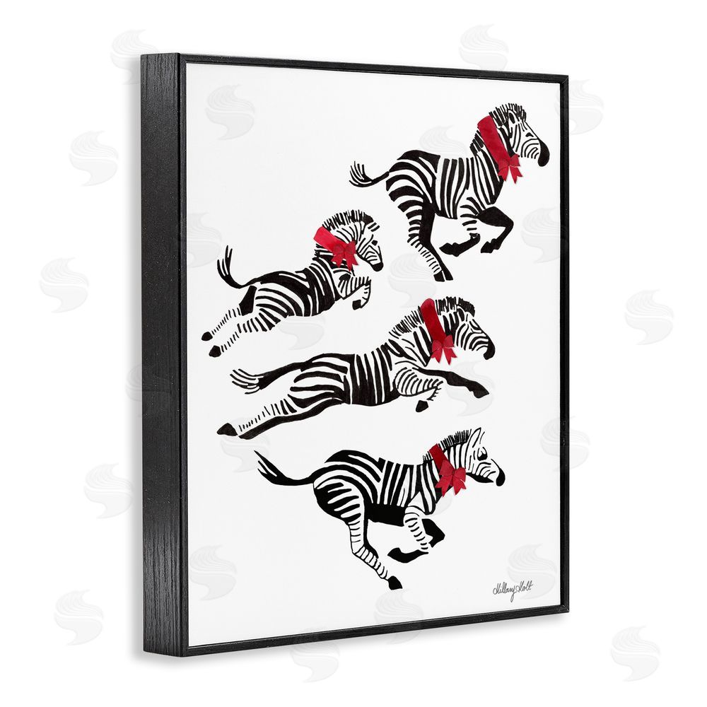 Hillary Holt Zebra Stampede with Ribbons Black Framed Giclee Wall Art Print