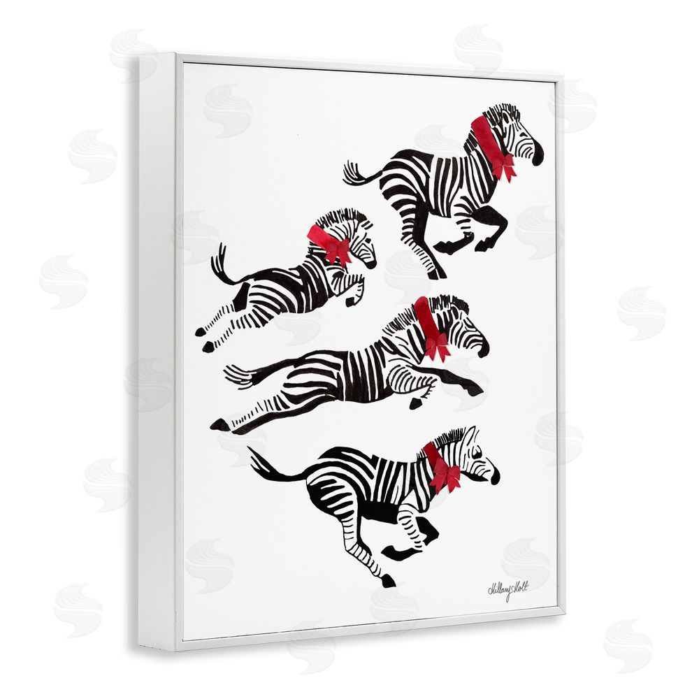 Hillary Holt Zebra Stampede with Ribbons White Framed Giclee Wall Art Print