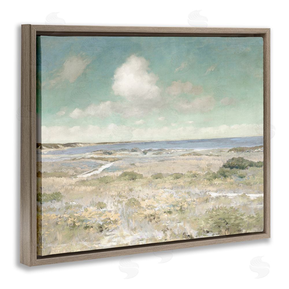 Christy McKee Water View with Clouds Brown Floating Frame Canvas Wall Art Print