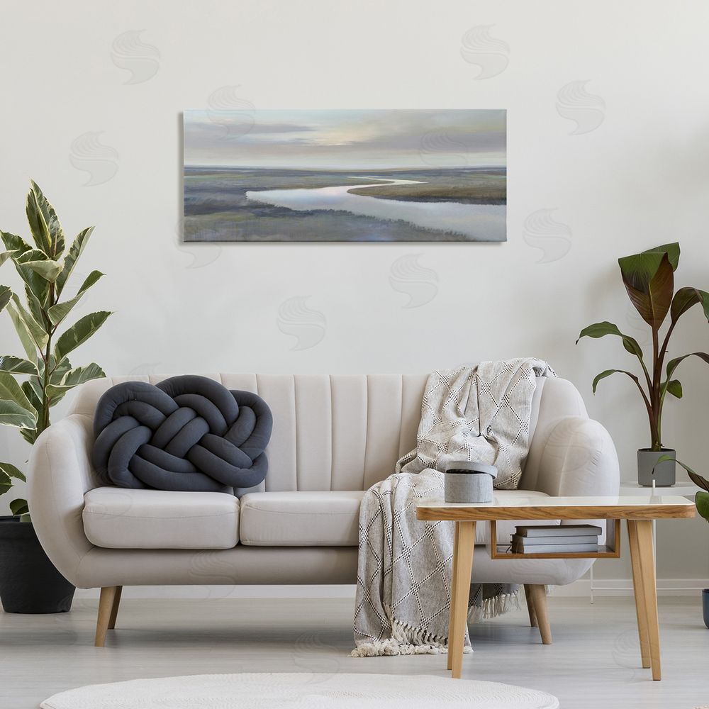 Christy McKee Foggy Riverbend Atmosphere Stretched Canvas Wall Art in Room