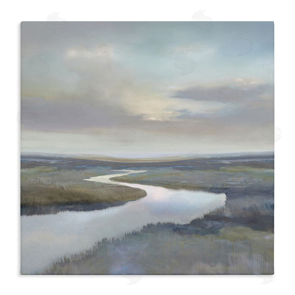 Christy McKee Calm Riverbend in Greys Stretched Canvas Wall Art Print