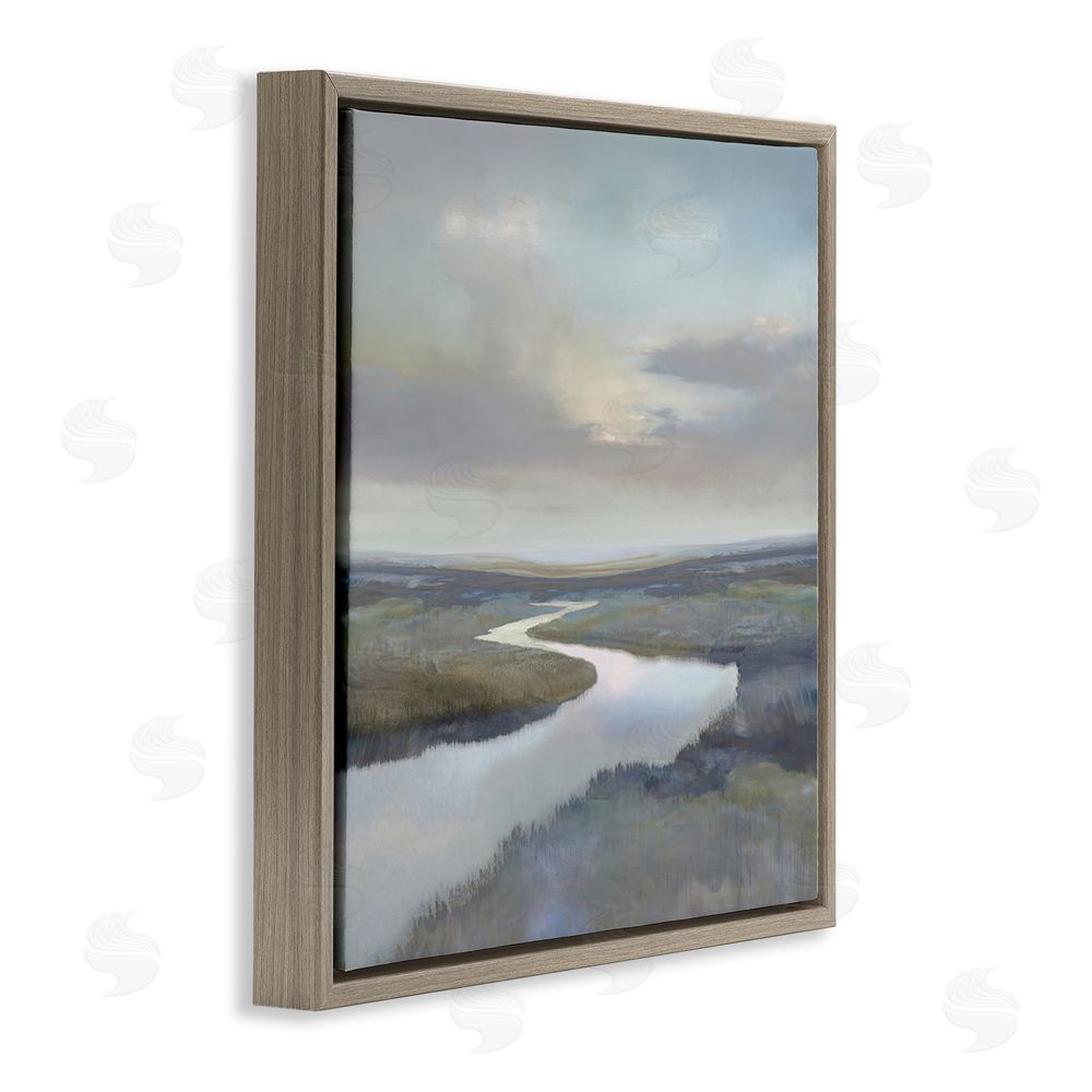 Christy McKee Calm Riverbend in Greys Brown Floating Frame Canvas Wall Art Print