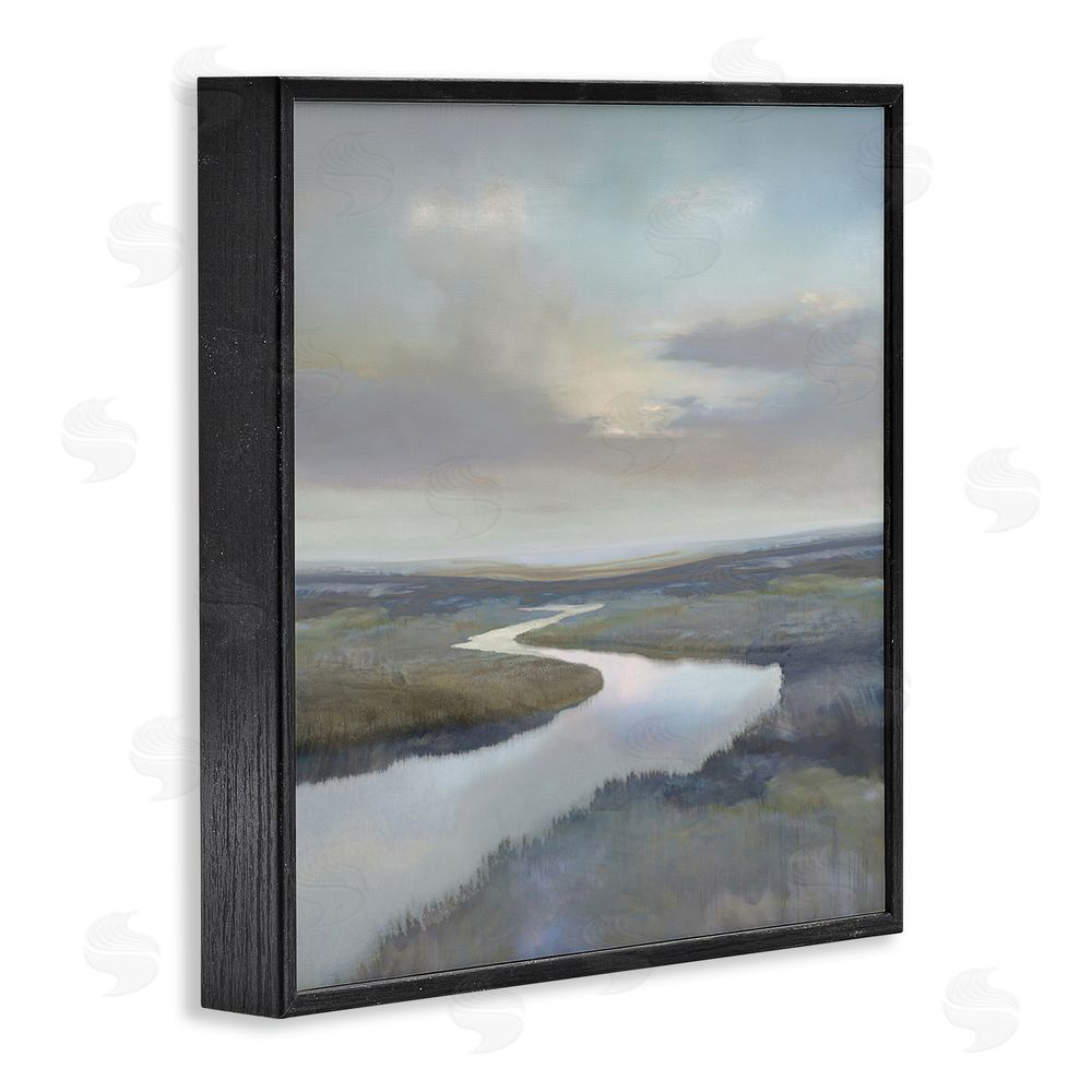 Christy McKee Calm Riverbend in Greys Black Framed Giclee Wall Art Print