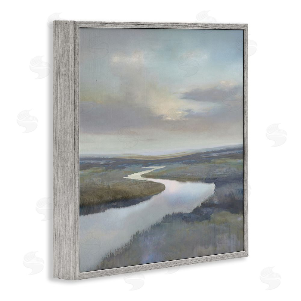 Christy McKee Calm Riverbend in Greys Gray Framed Giclee Wall Art Print