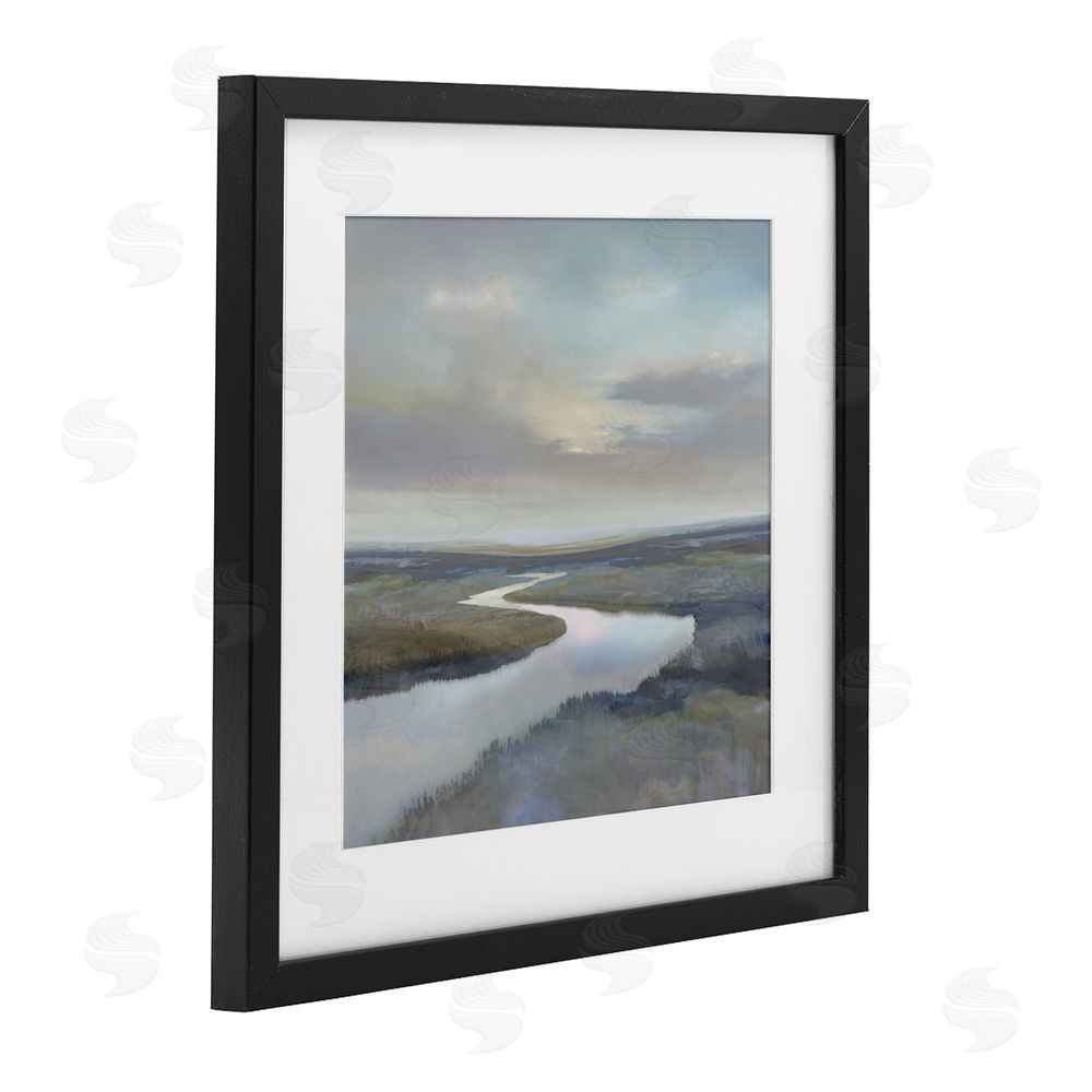 Christy McKee Calm Riverbend in Greys Black Framed Print Under Glass Wall Art