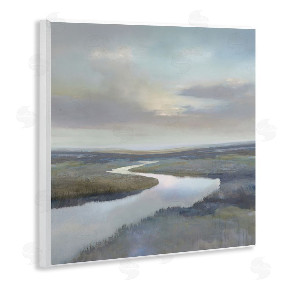 Christy McKee Calm Riverbend in Greys Wooden Wall Plaque Art Print