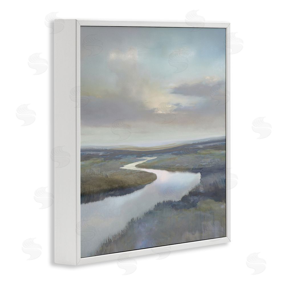 Christy McKee Calm Riverbend in Greys White Framed Giclee Wall Art Print