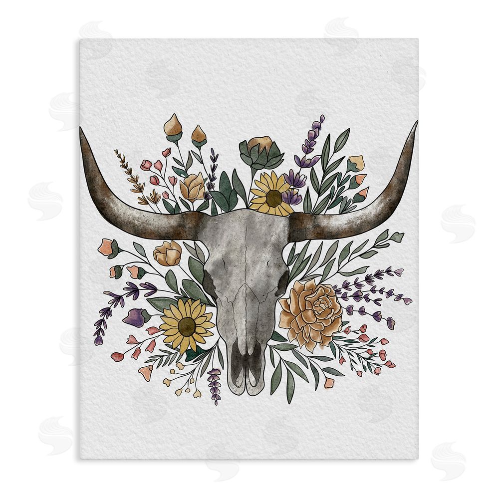 Alisha Kiara Design Boho Wildflower Longhorn Stretched Canvas Wall Art Print