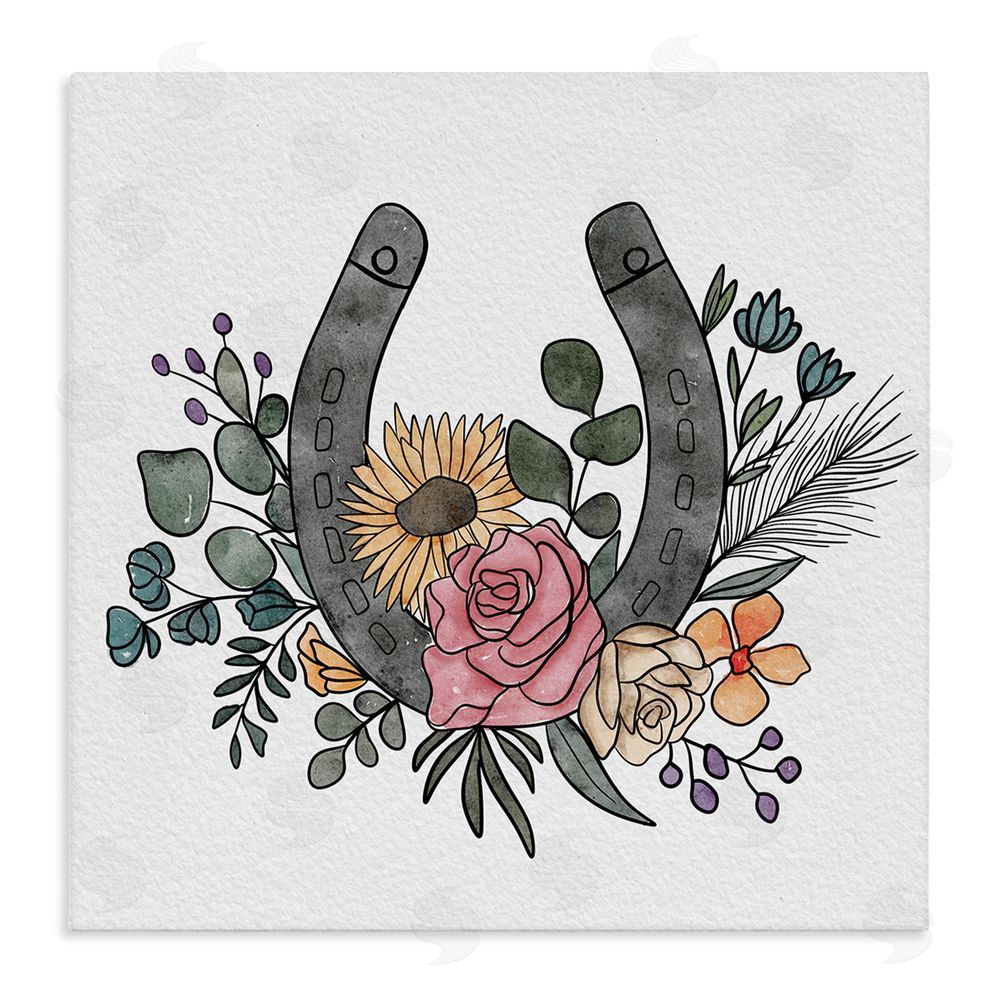 Alisha Kiara Design Boho Floral Horseshoe Stretched Canvas Wall Art Print