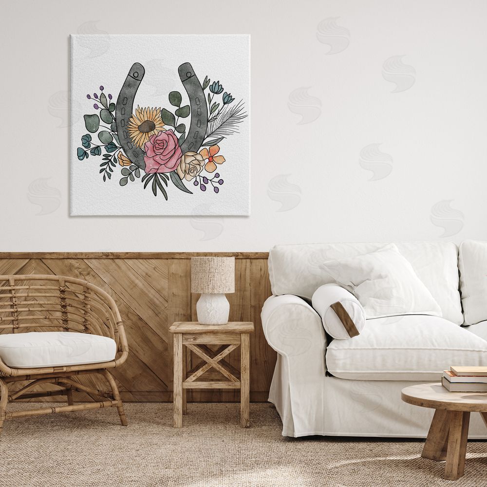 Alisha Kiara Design Boho Floral Horseshoe Stretched Canvas Wall Art in Room