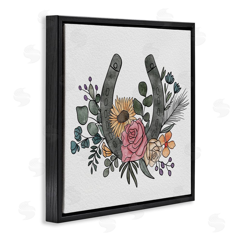 Alisha Kiara Design Boho Floral Horseshoe Black Floating Frame Canvas Wall Art Print