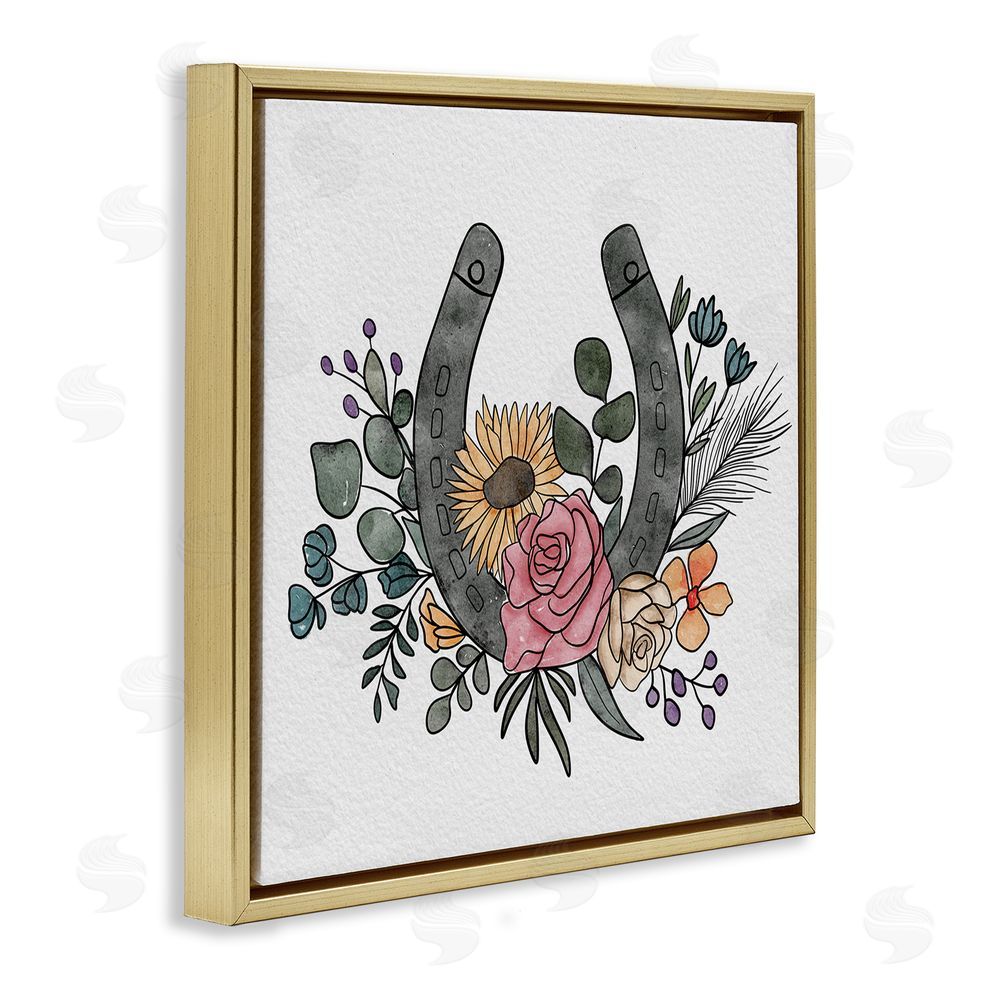 Alisha Kiara Design Boho Floral Horseshoe Gold Floating Frame Canvas Wall Art Print