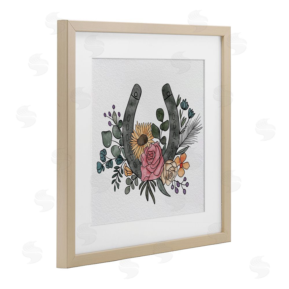 Alisha Kiara Design Boho Floral Horseshoe Brown Framed Print Under Glass Wall Art