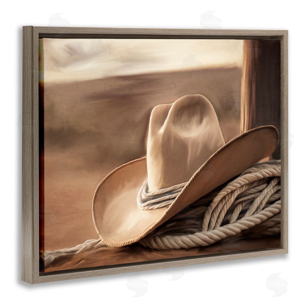 Kim Allen White Cowboy Hat Brown Floating Frame Canvas Wall Art Print