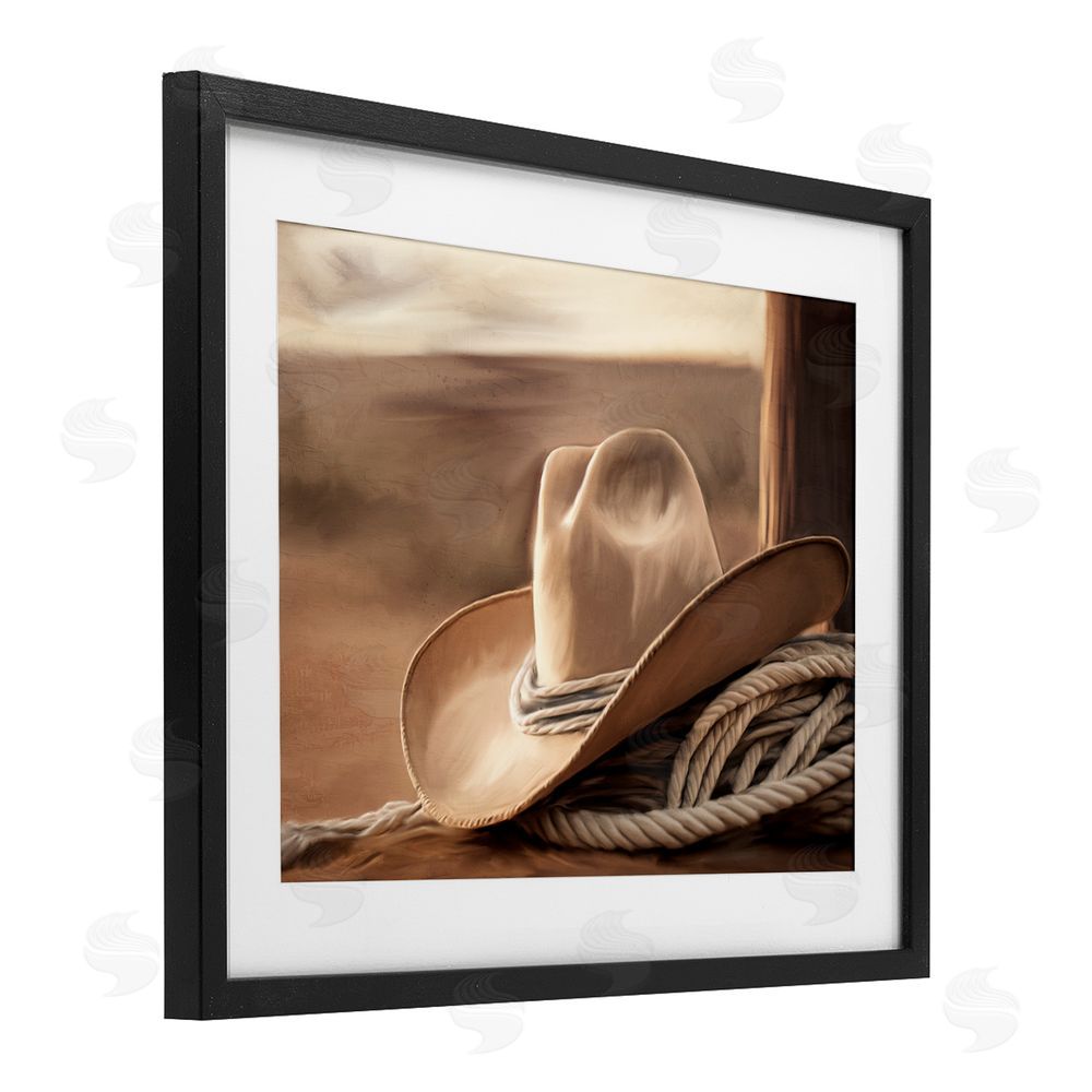 Kim Allen White Cowboy Hat Black Framed Print Under Glass Wall Art