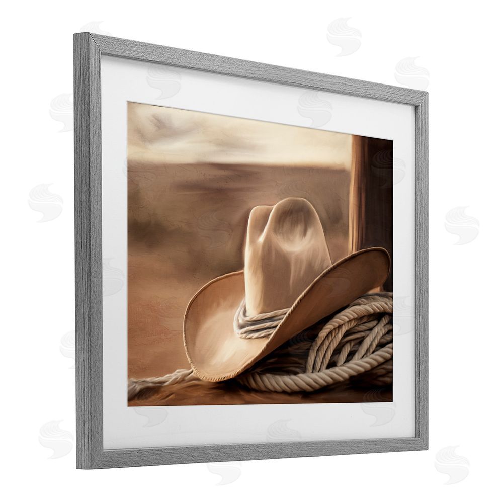 Kim Allen White Cowboy Hat Gray Framed Print Under Glass Wall Art