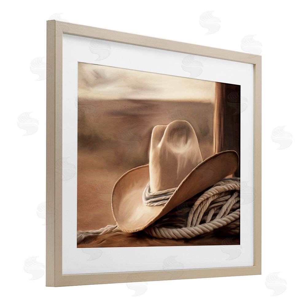 Kim Allen White Cowboy Hat Brown Framed Print Under Glass Wall Art