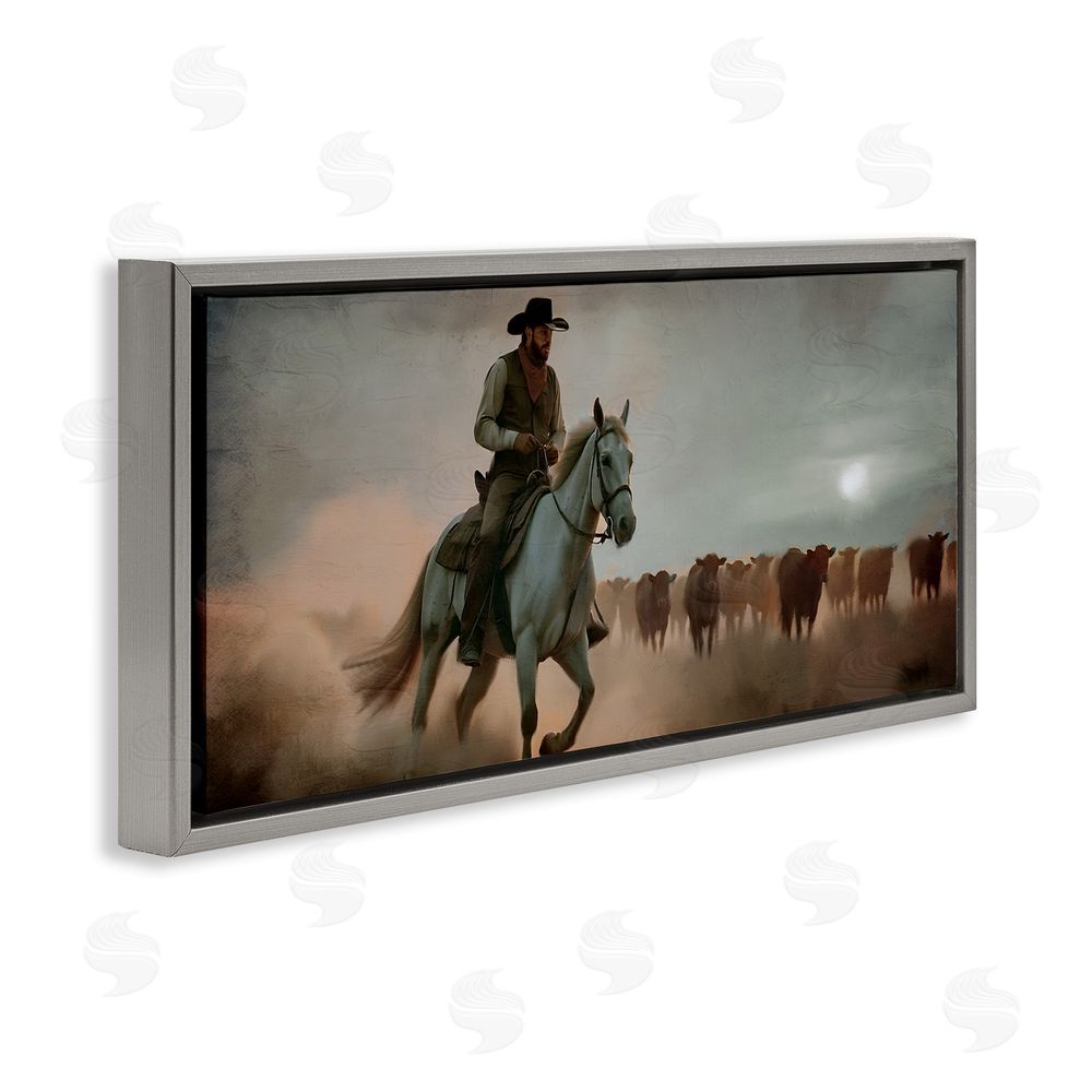 Kim Allen Home Bound Cowboy Gray Floating Frame Canvas Wall Art Print