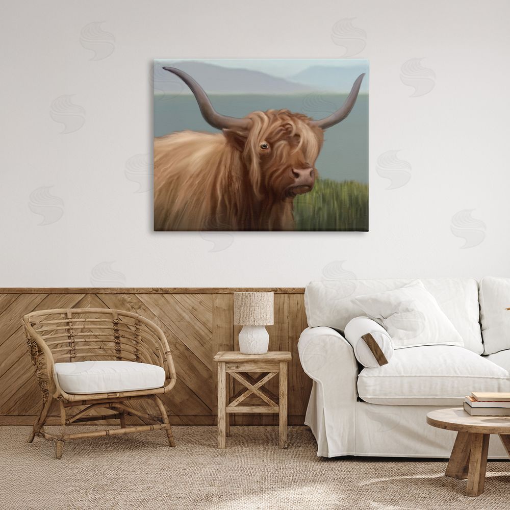 Matthew Piotrowicz Scottish Highland Cattle Landscape Stretched Canvas Wall Art in Room