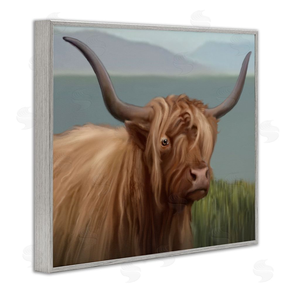 Matthew Piotrowicz Scottish Highland Cattle Landscape Gray Framed Giclee Wall Art Print