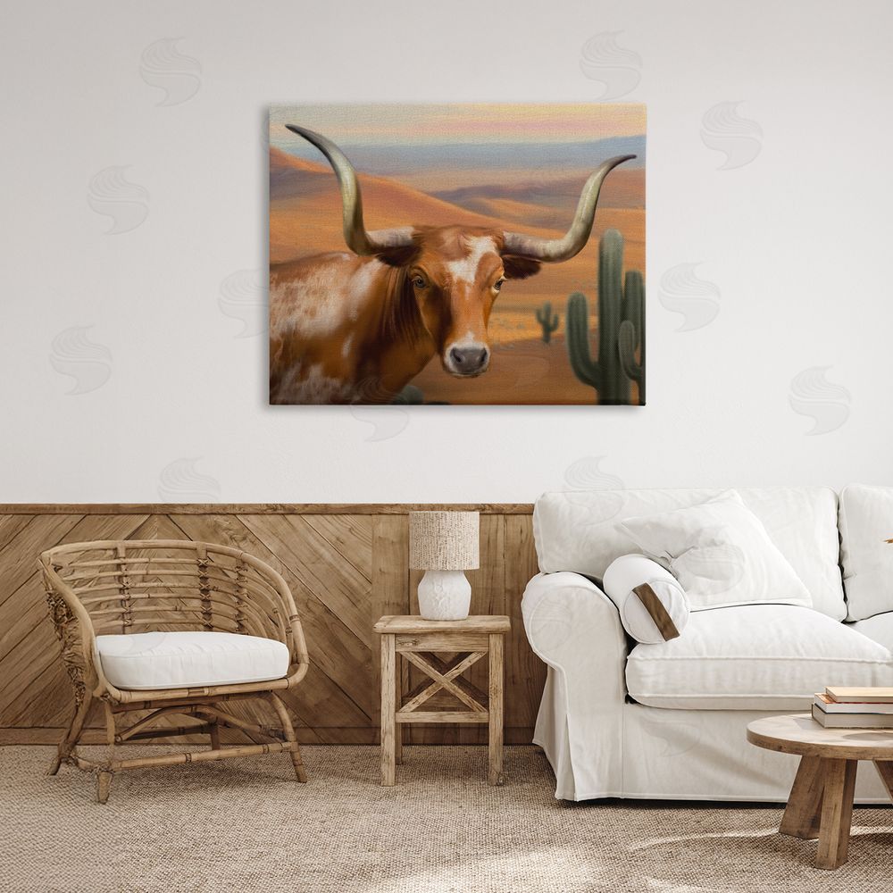 Matthew Piotrowicz Longhorn Western Landscape Stretched Canvas Wall Art in Room