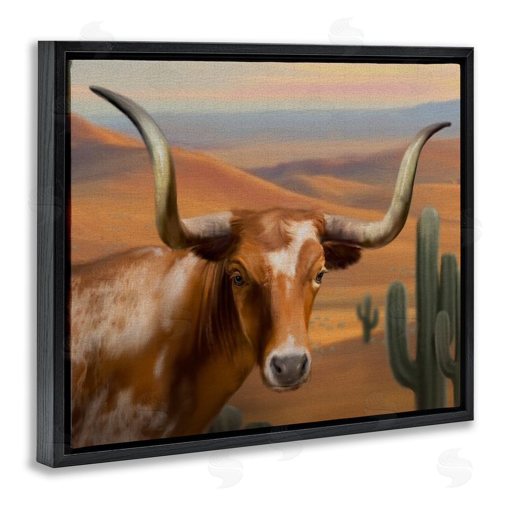 Matthew Piotrowicz Longhorn Western Landscape Black Floating Frame Canvas Wall Art Print