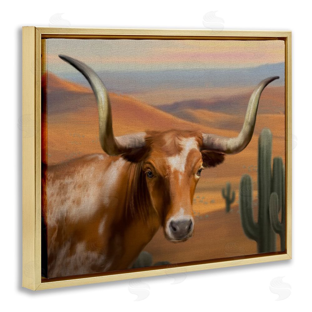Matthew Piotrowicz Longhorn Western Landscape Gold Floating Frame Canvas Wall Art Print