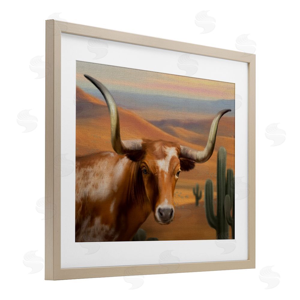 Matthew Piotrowicz Longhorn Western Landscape Brown Framed Print Under Glass Wall Art